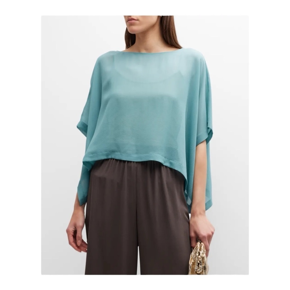 Eileen Fisher Bateau Neck Silk Batwing Top NWT